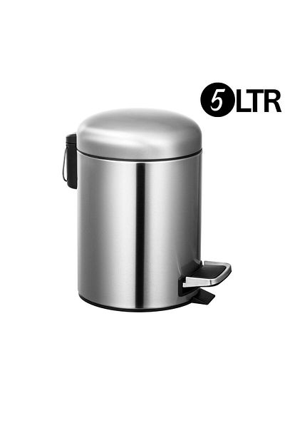 AKC 5l Stainless Steel Pedal Bin – Compact Bathroom Trash Can With Dome Lid, Soft-close