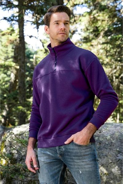 Silerra    Oversize Half Zip Collar Basic Sweatshirt - Purple