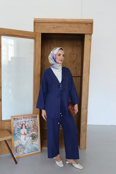 MOONSC Kimino Suit with Hijab Pants Navy Blue