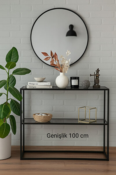 Home Pırlanta Siyah Dresuar Kahve Köşesi Modern Konsol 100 cm Füme Cam