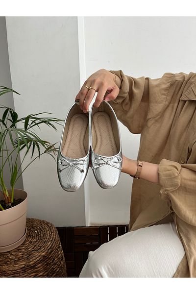 Behtah Kundura Hana Trend Bow Gold Women's Ballerina Office Shoes Home Ballerinas