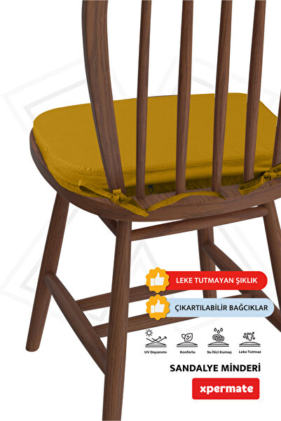 XPERMATE 6'lı Oval Sandalye Minderi Fermuarlı Yıkanabilir Su Ve Yağ Itici 42x42x5 Hardal Standartfıt