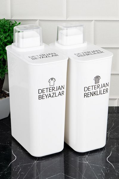 DNS HOME Set of 2 Self-Scaled Detergent Storage Containers Whites and Colors Detergent Dispenser Set with Labels 3000 ml