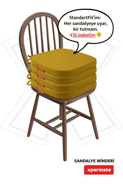 XPERMATE 4-Piece Oval Chair Cushion with Zipper, Washable Water and Oil Repellent 42X42X5 Mustard Standardfit