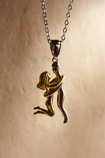 WisstoriaCollections Birbirine Sarılan Sevgili-Çift-Aşk Model Çelik Kolye