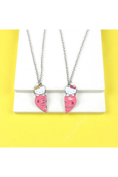 İYİ MODA 2 Adet Hello Kitty Best Friends Kalpli Arkadaşlık Kolyesi İkili Hediyelik Çift Kolye