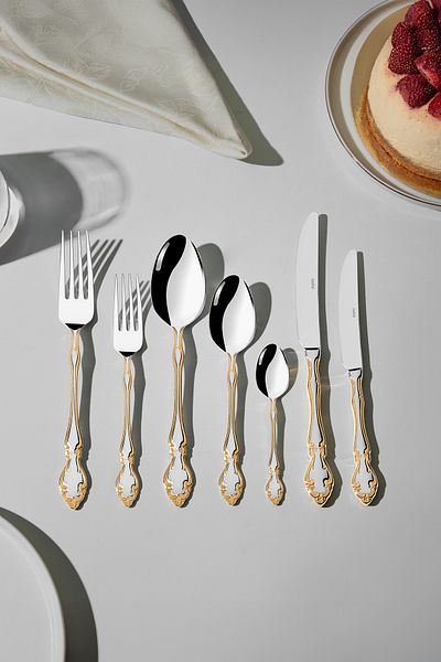 Nehir Adriana Gold Plain 12 Person 89 Piece Boxed Fork Spoon Knife Set