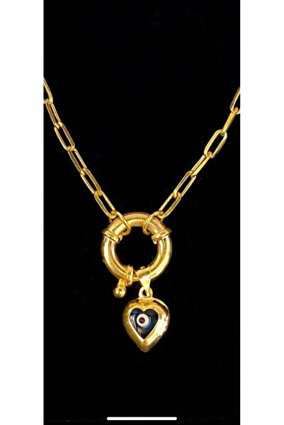 Wind Silver Kalp Nazarlı Kalın Zincirli Tasarım Kolye 925 Ayar