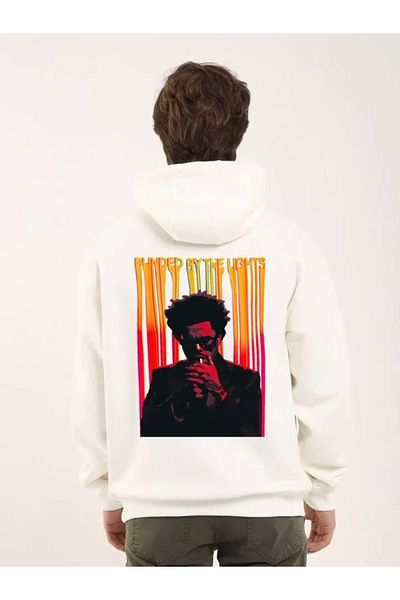 mall of gkc    Unisex Printed Oversize Three Thread Hooded Sweatshirt - White