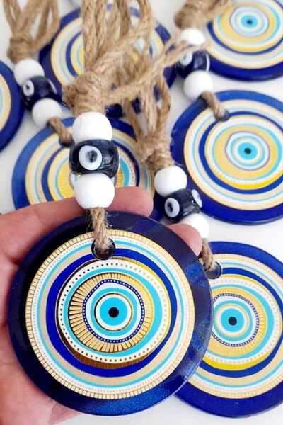 ella'nın çarşısı Χειροποίητο γυάλινο κρύσταλλο με σχέδιο ματάκι, επιχρυσωμένο...