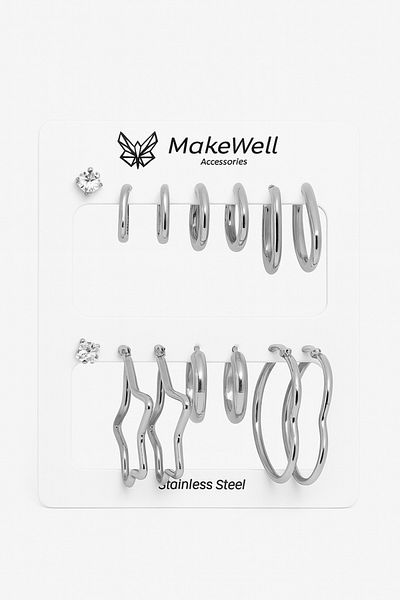 MakeWell Gold Silver Steel Hoop Earrings Set with Stainless Tarnish Steel Heart Star Oval Square Hoop Earrings