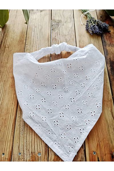 Mufincollection Handmade Lace Cotton Fabric Elastic Bandana – Vintage Triangle Style