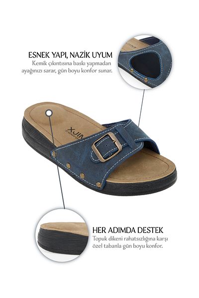 XJIM Women's Navy Blue Orthopedic Slippers Hallux Heel Spur Bone Protrusion Supported Comfortable Daily Summer
