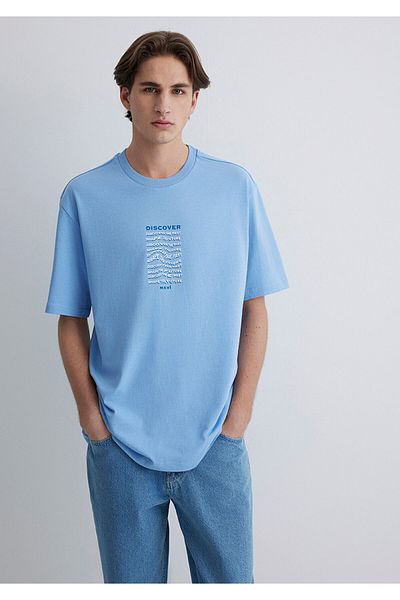 Mavi Τυπωμένο μπλε μπλουζάκι Loose Fit / Loose Fit 0612810-85440