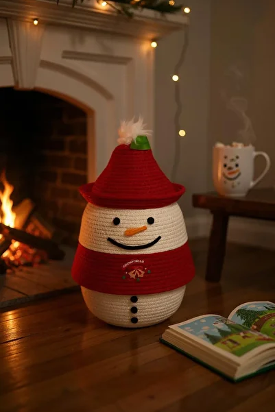 Zuviel Deco Handmade Handmade Design Snowman Decorative Basket, Christmas Basket