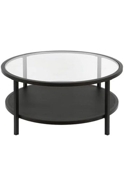 AGD Modern Glass Coffee Table 2-tier Side Table Round Glass Top Table For Living Room, Office And Hotel