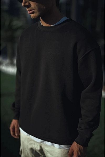 mzpkartan    Winter Crew Neck Three Thread Basic Sweatshirt - Black