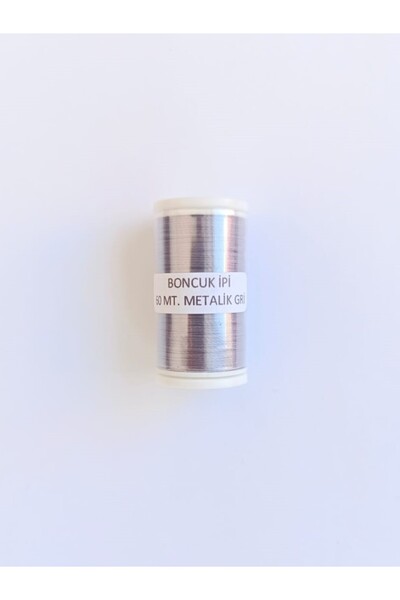 Eskişehir hobi sanat 60 Metre Metalik Gri Kum Boncuk Ipi Boncuk İşleme İpi Mi...