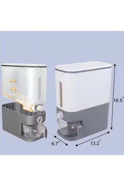 Generic صندوق تخزين أرز من نوع الدفع مع موزع أرز بمقياس، رمادي/أبيض