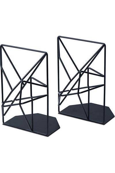 Generic Two-piece Metal Mookends Bookends Desktop Storage Black 180x120x85mm