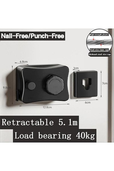 Generic Retractable Clothesline, Indoor Stainless Steel Invisible Wall Hanging Rope, Dual Head Dual P