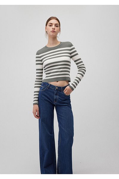Mavi Khaki Striped Crew Neck Sweater - Fitted Cut 1710521 -87899