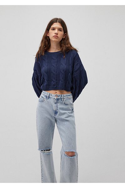 Mavi Navy Blue Crop Sweater - Crew NecK, Short Cut 1710477 -82454