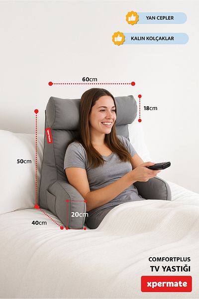 XPERMATE Red Comfortplus Tv Pillow - Lumbar Pillow with Sleeves, Back Support and Triangular Design