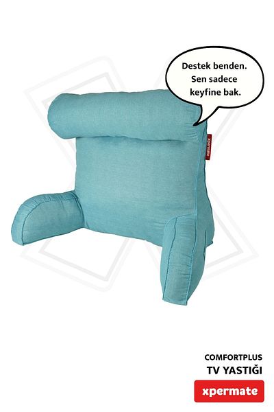 XPERMATE Blue Comfortplus - وسادة مثلثة مع أكمام وسادة تلفزيون، ودعم الظهر، ودعم قطني
