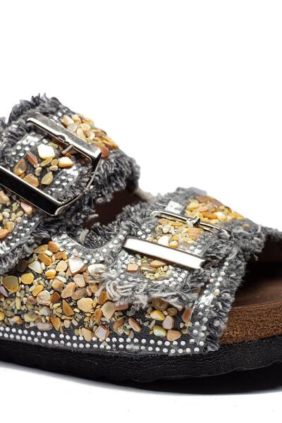 lady classy Γυναικείες ορθοπεδικές παντόφλες με διπλή πόρπη, τζιν, δερμάτινες, άνετες και ορθοπεδικές