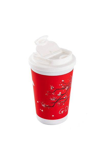 Tantitoni Kake Red Sakura Patterned Stainless Steel Thermoses Cup 380ml