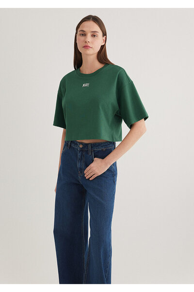 Mavi Logo Printed Green Crop T-Shirt Crop / Short Cut 1611585-71874