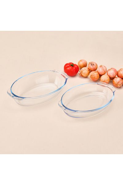 Masterchef Twin Heat Resistant Oval Glass Cookware Set - Transparent