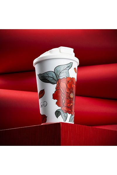 Tantitoni Kake White Flower Patterned Stainless Steel Thermoses Cup 380ml