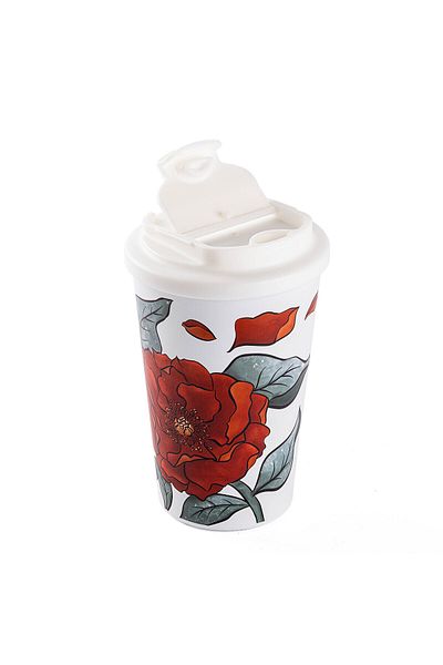 Tantitoni Kake White Flower Patterned Stainless Steel Thermoses Cup 380ml