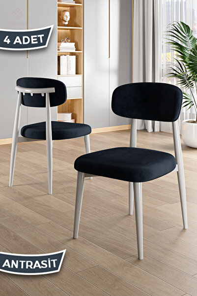 Canisa Laos Serisi 4 Adet Antrasit Mutfak Sandalyesi Beyaz Metal İskeletli 1....