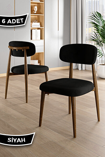 Canisa Laos Serisi 6 Adet Siyah Mutfak Sandalyesi Ahşap Kaplama 1. Sınıf Baby...