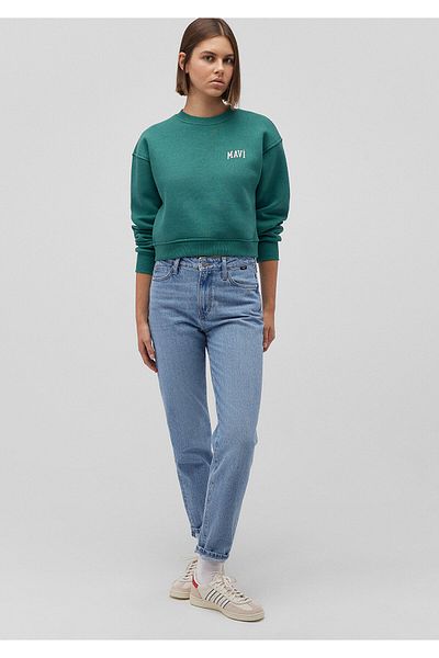 Mavi Logo Printed Green Crop Sweatshirt 1611601-71874
