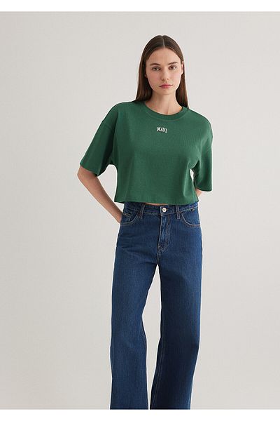 Mavi Logo Printed Green Crop T-Shirt Crop / Short Cut 1611585-71874