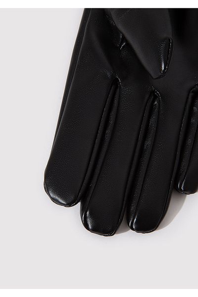 Mavi Mănuși negre din piele artificială cu detaliu din blană artificială 1910652 -900