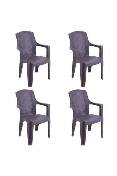 RomanoSet Plastik Elegance Rattan Efektli Kollu Plastik Sandalye 4 Lü Set