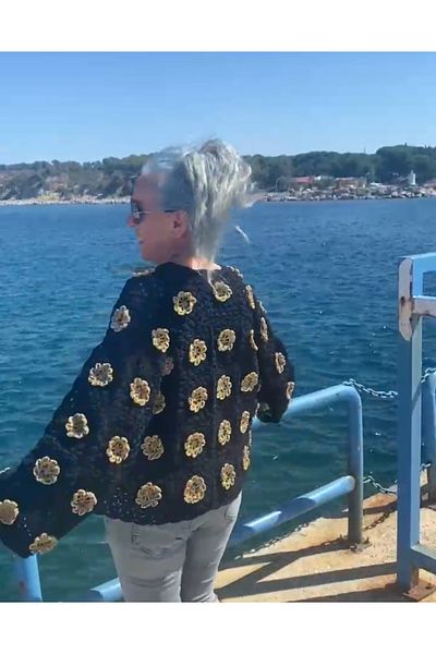 El örgüsü Ydr Design Hand Knitted Glitter Cardigan