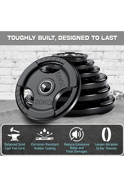 Delta Power Delta Power Fitness Olympic Weight Plates with Rubber Finish, 2" Opening and Triple Handles, 20kg