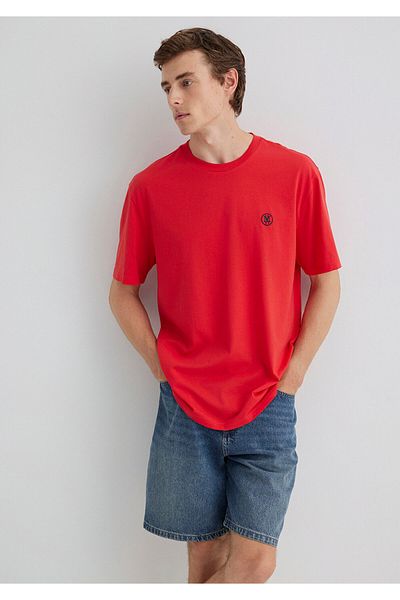 Mavi Rotes T-Shirt mit aufgesticktem Seal-Logo, lockere Passform, 067074-70471
