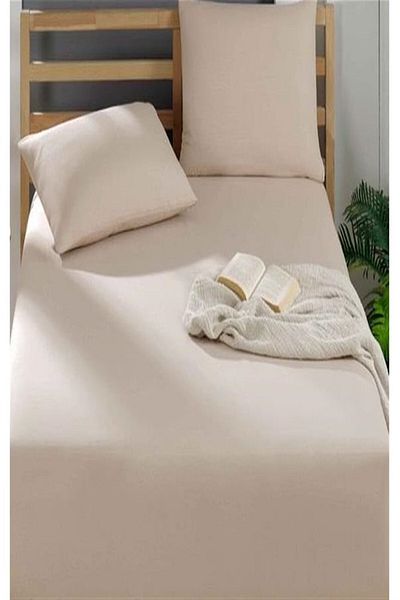 MORE HOME طقم ملاءة جاهزة مزدوجة باللون البيج من MORE HOME + 2 وسادة وسادة مقاس 180x200