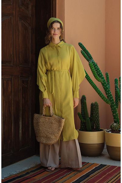 Fatma Atasoy Maxi Fat Green Tunic with Cape