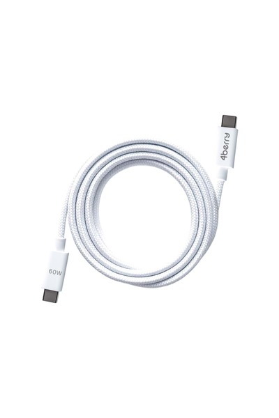 4 Berry Eco-cc Beyaz Usb-c-c Örgülü Kablo – 2 M, 60 W Hızlı Şarj