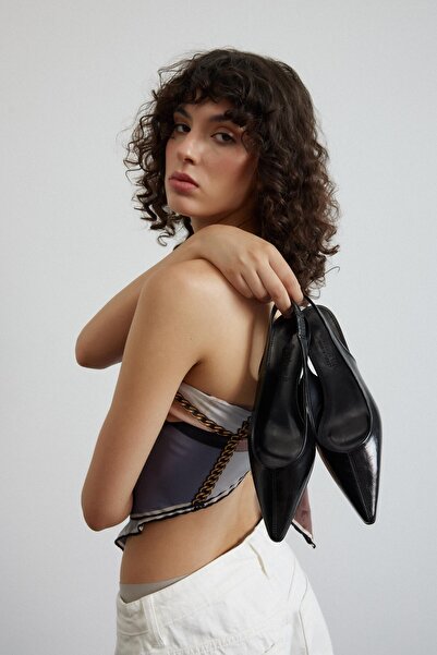 Seniorah Black Skin Pointed Toe Women's Heeled Shoes