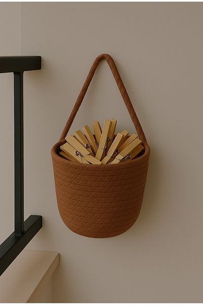 ÖRGÜM Basket Peg Basket Decorative Multi-Purpose Organizer 15X15 cm Pegs Not Included