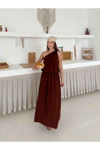 soBasic Φόρεμα με μονό μανίκι με ελαστική μέση με λεπτομέρεια αξεσουάρ καρφίτσας ώμου